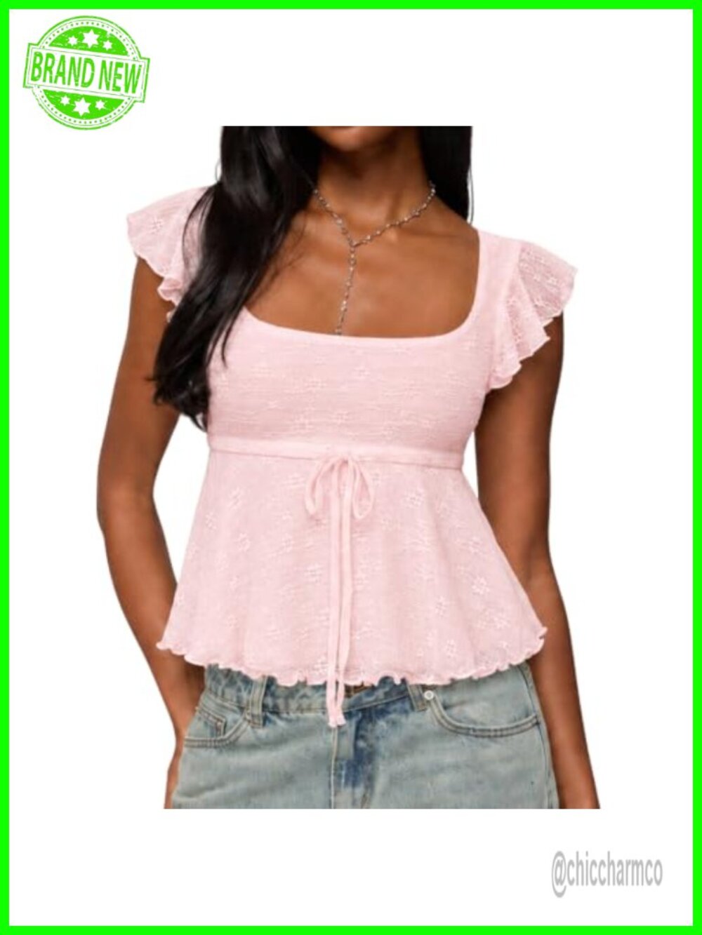 Women's Lace Babydoll Top Cap Sleeve Flowy Tank Top Ruched Bust Ruffle Hem
